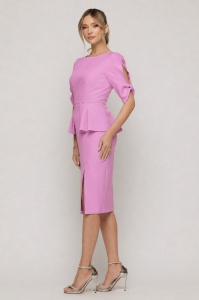 Rochie 'Sia' roz pastel cu peplum și mâneci cu decupaj - Img 3