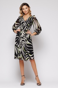 Rochie 'Sierra' din voal cu print alb negru - Img 2