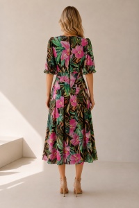 Rochie 'Sole' midi din vâscoză cu imprimeu tropical floral - Img 4