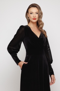 Rochie 'Sophia' evazată din catifea cu mâneci din plasă - Img 4