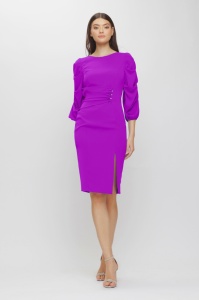 Rochie 'Vanessa' magenta cu fronseuri și cristale - Img 2
