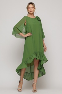 Rochie verde olive din voal cu detaliu floral - Img 2