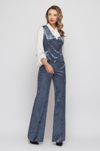 Vestă 'Charlize' din catifea albastru denim - Img 2
