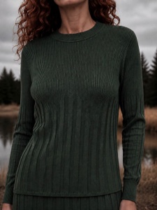 Compleu verde închis din tricot cu bluză si fustă - Img 2