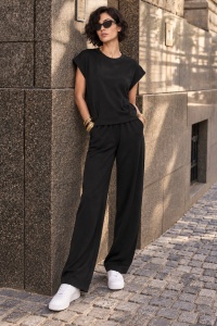 Pantaloni ampli negri cu talie elastică - Img 2