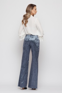 Pantaloni 'Charlize' evazați din catifea albastru denim - Img 6