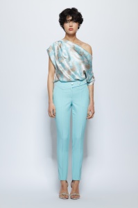 Pantaloni 'Timothea' turquoise deschis conici - Img 1