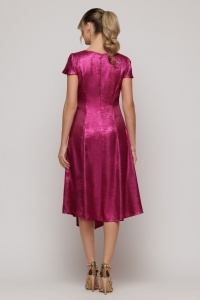 Rochie 'Anastasia' fucsia cu peliculă și accesoriu floare - Img 4
