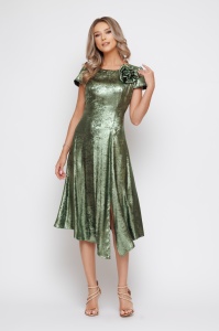 Rochie 'Anastasia' verde cu peliculă și accesoriu floare - Img 5