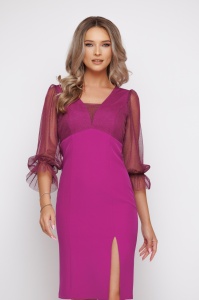 Rochie 'Arabella' cu bust și mâneci din tulle sidefat - Img 1