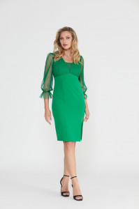 Rochie 'Arabella' verde cu bust și mâneci din tulle sidefat - Img 3