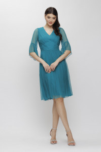 Rochie 'Ariana' albastru turquoise din mătase naturală - Img 1