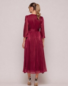 Rochie 'Ava' grena din voal sidefat cu floare decorativă - Img 3