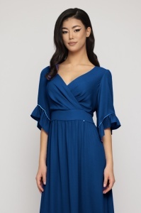 Rochie 'Beverly' albastru indigo cu bust petrecut - Img 1