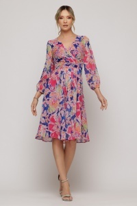 Rochie din voal cu print floral multicolor