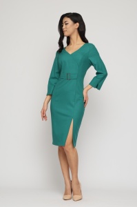 Rochie 'Doris' verde turquoise cu cataramă și șliț - Img 2
