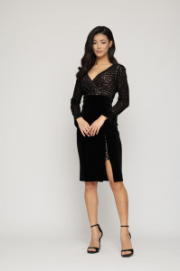 Rochie 'Dorothy' din catifea animal print cu șliț frontal - Img 2