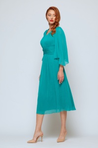 Rochie 'Elara' turquoise din voal satinat cu mâneci ample - Img 4