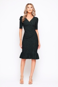 Rochie 'Elektra' verde închis din lurex sidefat - Img 2