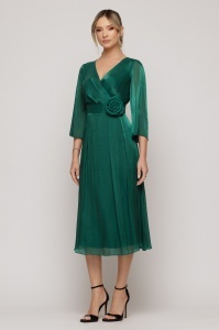 Rochie ''Elizabeth'' verde cu efect satinat și detaliu floral în talie - Img 4