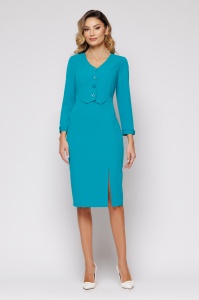 Rochie 'Eveline' turquoise cu nasturi - Img 1