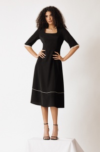 Rochie 'Giselle' midi cu detalii contrastante