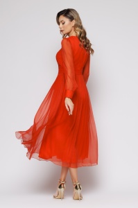 Rochie 'Isadora' roșu corai din mătase naturală - Img 6