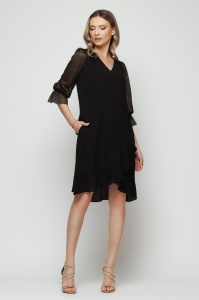 Rochie 'Ivonne' neagră cu mâneci din tulle sidefat - Img 2