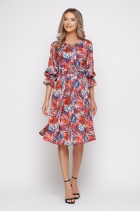 Rochie 'Judy' din voal satinat imprimat multicolor și lanț auriu - Img 4