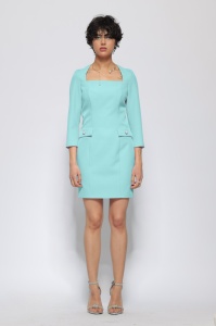Rochie 'Kaliope' turquoise cu clape decorative - Img 2