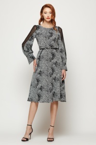 Rochie 'Lorraine' cu print monocrom și umeri transparenți - Img 2