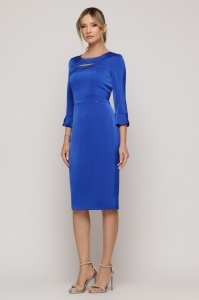 Rochie 'Margaret' dreaptă albastru regal din material satinat - Img 2