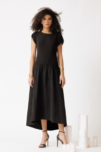 Rochie 'Melina' midi neagră cu fustă asimetrică - Img 4