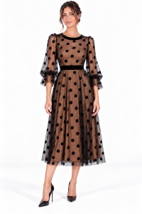 Rochie midi cu tulle negru cu buline și reflexii arămii - Img 2