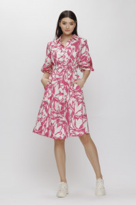 Rochie 'Ofelia' din bumbac cu print floral roz fucsia - Img 5