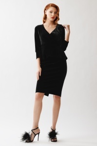 Rochie 'Rhea' din catifea cu peplum și detaliu floral - Img 2