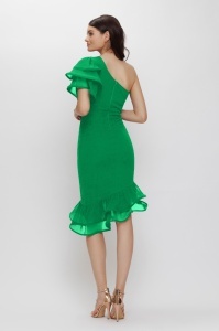 Rochie 'Rosalia' verde asimetrică cu rijelină - Img 2