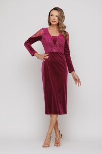 Rochie 'Selma' fucsia cu inserții din tulle sidefat - Img 2