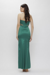 Rochie 'Serena' verde din tafta și inserții din tulle sidefat - Img 5