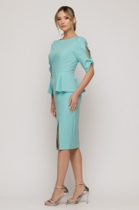 Rochie 'Sia' bleu pastel cu peplum și mâneci cu decupaj - Img 3