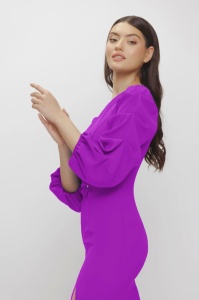 Rochie 'Vanessa' magenta cu fronseuri și cristale - Img 3