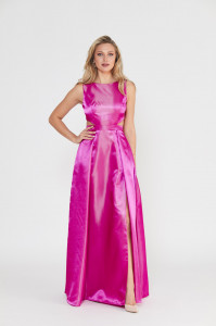 Rochie 'Vivienne' fucsia roz satinata cu decupaje - Img 1