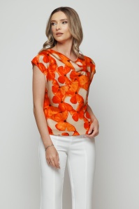 Top 'Sylvie' satinat orange cu print cu fluturi - Img 3