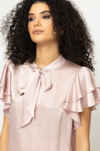 Bluză 'Jade' satinată rosé cu volane