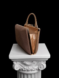 Clutch arămiu cu mâner auriu și cristale - Img 3
