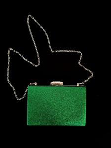 Clutch argintiu verde glitter cu lanț detașabil - Img 1