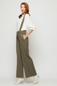 Pantaloni 'Charlotte' verde olive cu bretele detașabile - Img 3