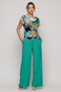 Pantaloni verde turquoise evazați din vâscoză