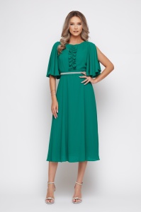 Rochie 'Amélie' midi verde cu cordon detașabil - Img 1