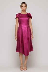 Rochie 'Anastasia' fucsia cu peliculă și accesoriu floare